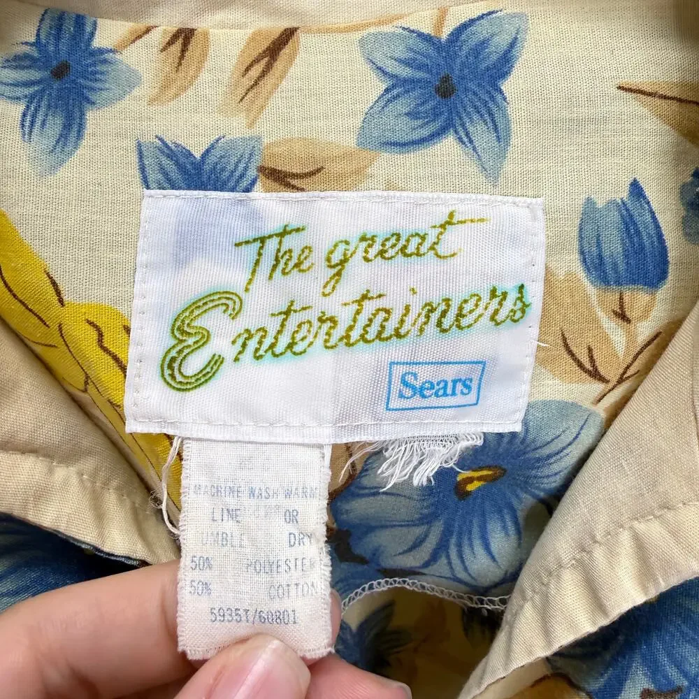 Vintage The Great Entertainers Sears Dress 70s Floral Belt Beige Size S Button - Picture 6 of 8